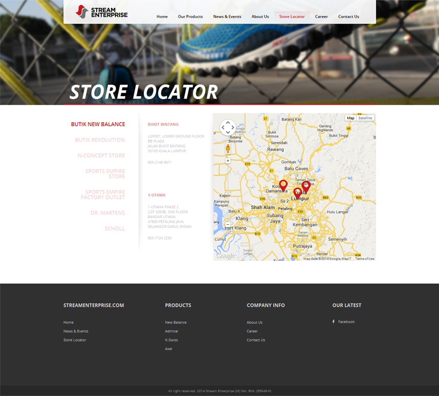 Stream Enterprise website store locator page layout design.